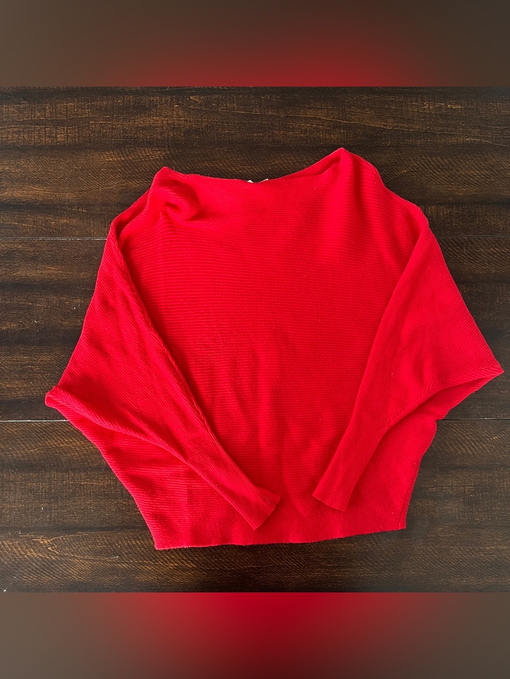 Bright Red Philosophy Ribbed Boat Neck Bat Wing Sweater